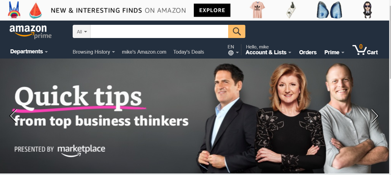 the Amazon home page